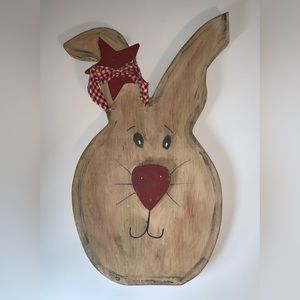 HANDMADE PRIMITIVE COUNTRY WOODEN RABBIT WIRE HANGER 18”x 12”